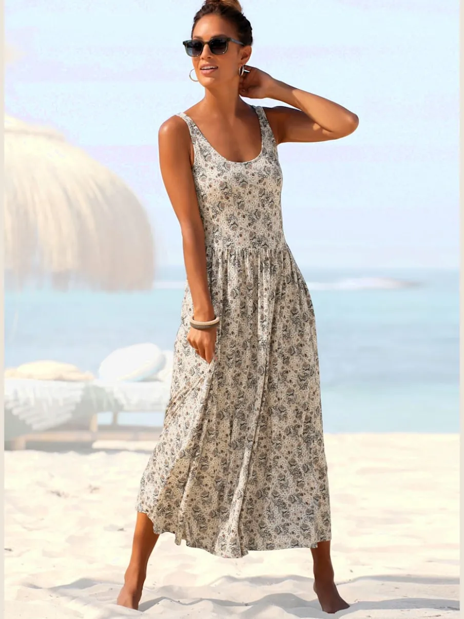 Robe mi-longue à larges bretelles avec imprimé floral