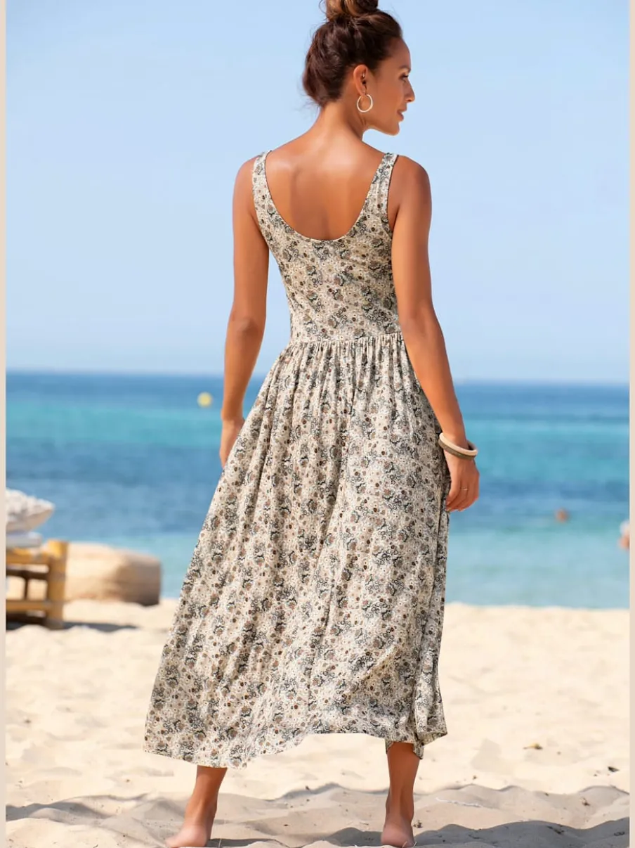 Robe mi-longue à larges bretelles avec imprimé floral