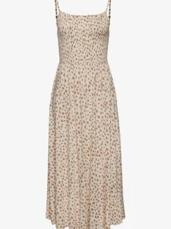 Robe mi-longue à pois avec bretelles spaghetti ajustables