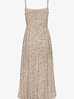 Robe mi-longue à pois avec bretelles spaghetti ajustables