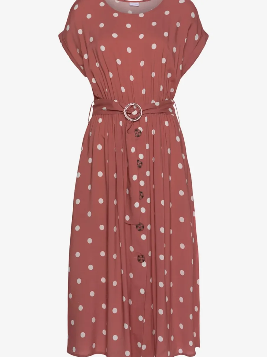 Robe mi-longue à pois avec ceinture et poches latérales