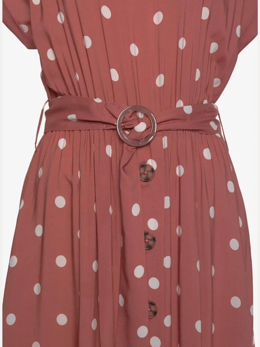 Robe mi-longue à pois avec ceinture et poches latérales