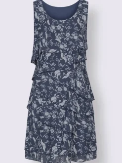 Robe à motif floral avec coupe superposée et manches sans manches