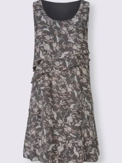 Robe à motif floral avec coupe superposée et manches sans manches