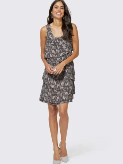 Robe à motif floral avec coupe superposée et manches sans manches