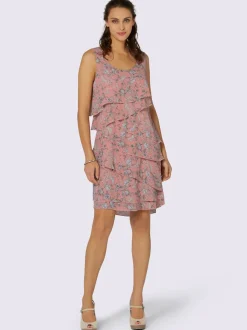 Robe à motif floral avec coupe superposée et manches sans manches