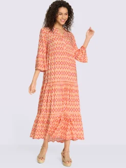Robe à niveaux imprimée en viscose avec manches volantes