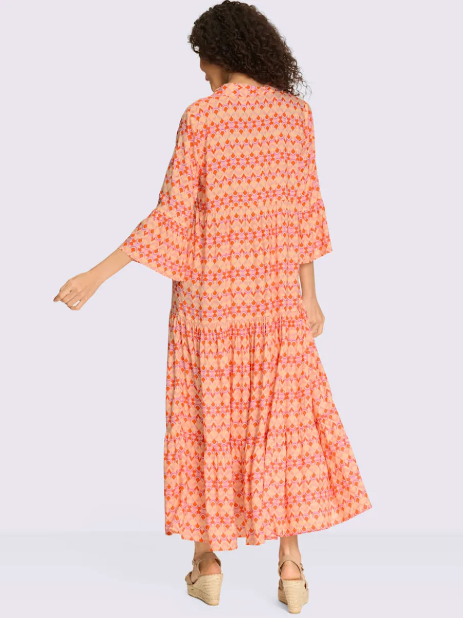 Robe à niveaux imprimée en viscose avec manches volantes