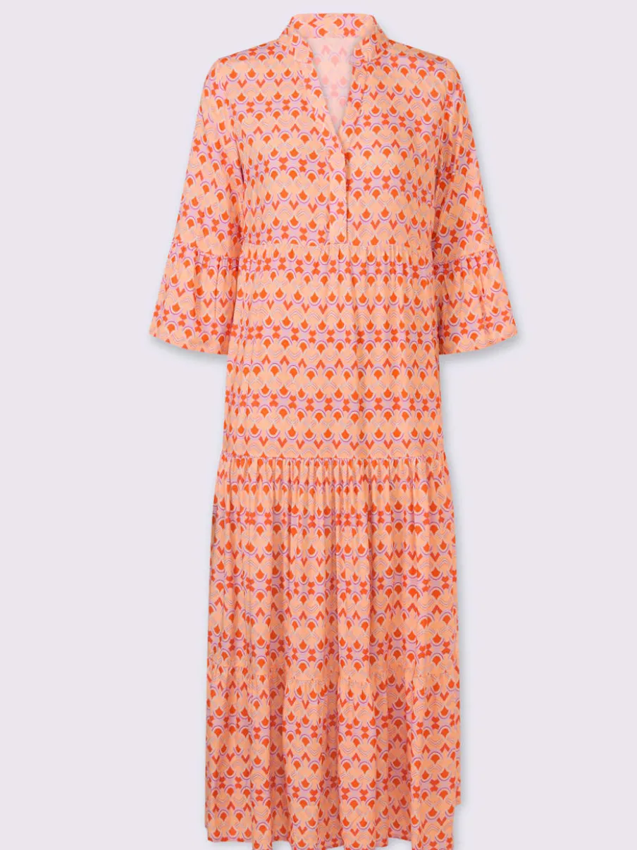 Robe à niveaux imprimée en viscose avec manches volantes