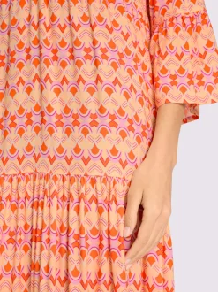 Robe à niveaux imprimée en viscose avec manches volantes