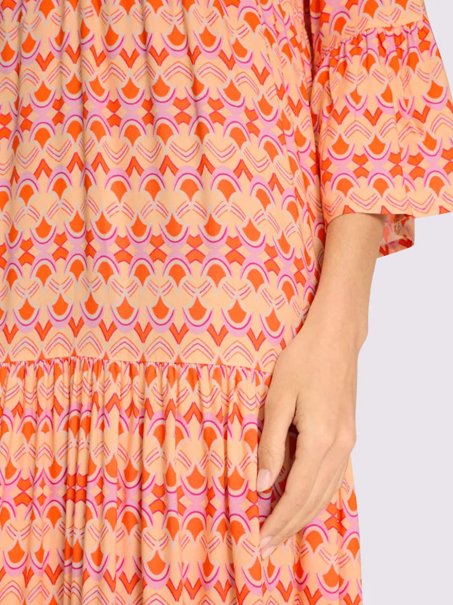 Robe à niveaux imprimée en viscose avec manches volantes