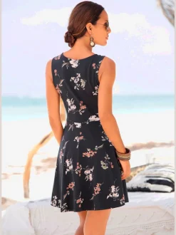 Robe patineuse courte à jupe évasée en coton