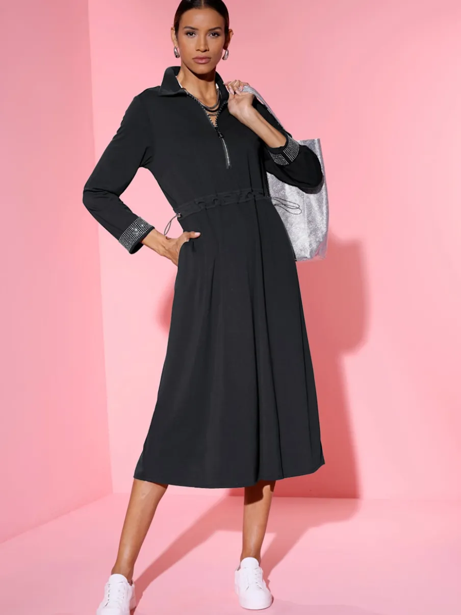 Robe polo en jersey avec col à zip et manches longues