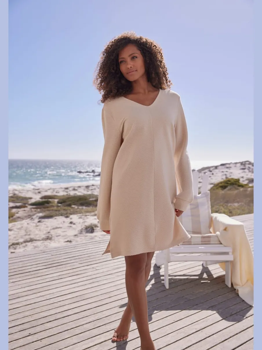 Robe sweat côtelée manches longues avec bords-côtes