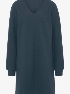 Robe sweat côtelée manches longues avec bords-côtes
