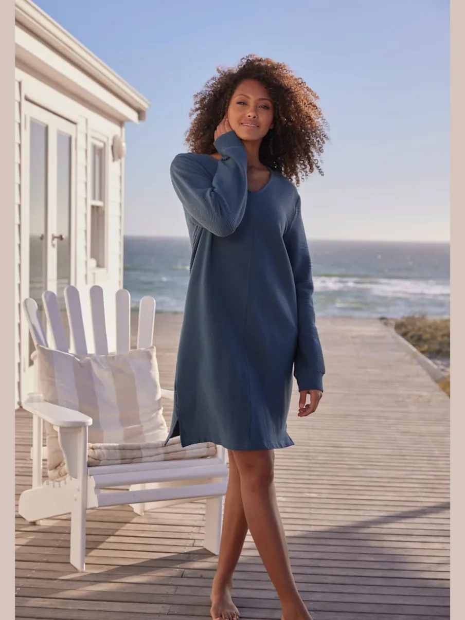 Robe sweat côtelée manches longues avec bords-côtes