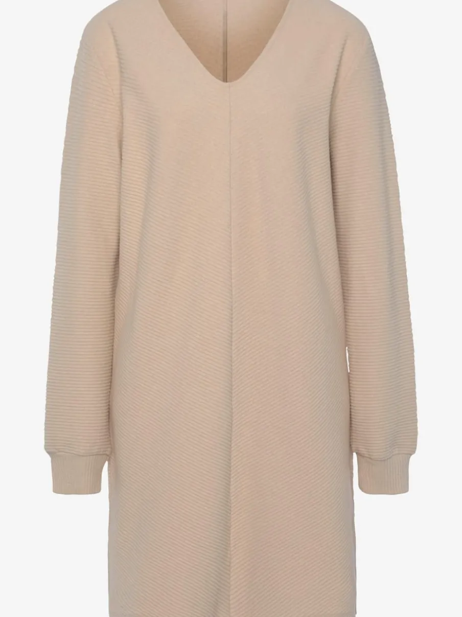 Robe sweat côtelée manches longues avec bords-côtes
