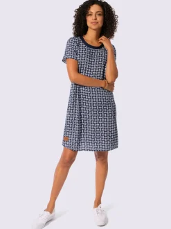 Robe tissée avec col rond et manches courtes à motifs géométriques
