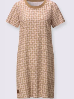 Robe tissée avec col rond et manches courtes à motifs géométriques