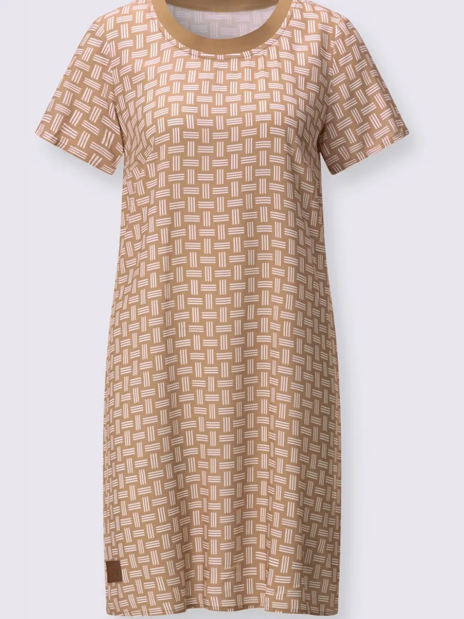 Robe tissée avec col rond et manches courtes à motifs géométriques