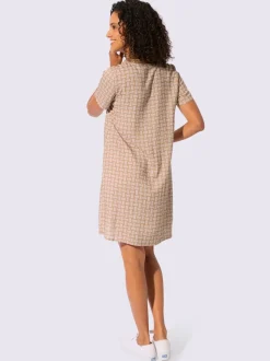 Robe tissée avec col rond et manches courtes à motifs géométriques