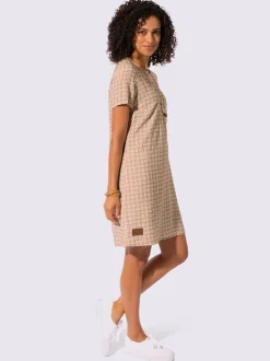Robe tissée avec col rond et manches courtes à motifs géométriques