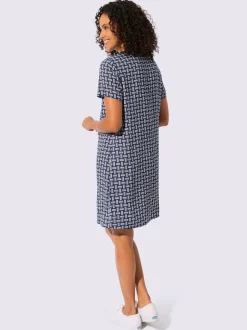 Robe tissée avec col rond et manches courtes à motifs géométriques
