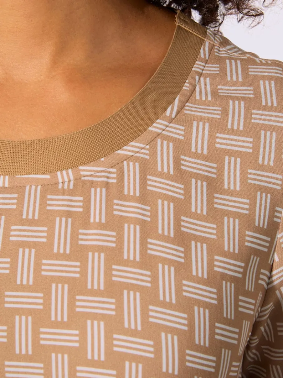 Robe tissée avec col rond et manches courtes à motifs géométriques