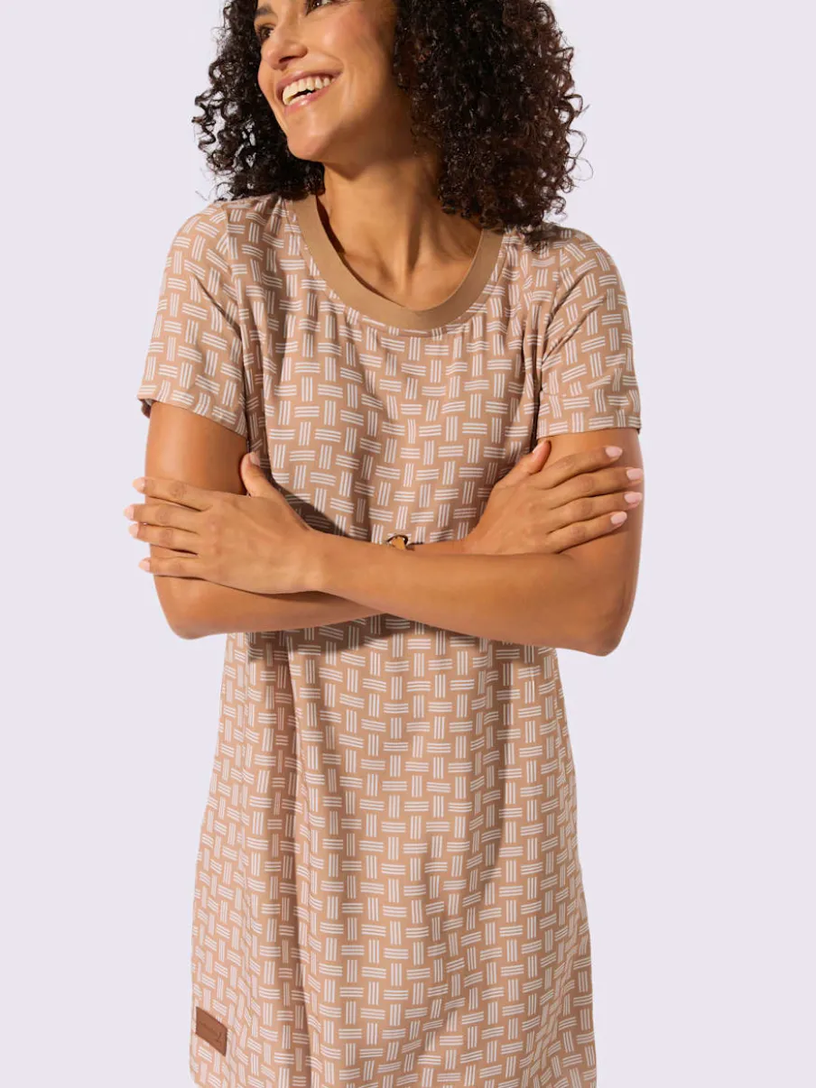 Robe tissée avec col rond et manches courtes à motifs géométriques
