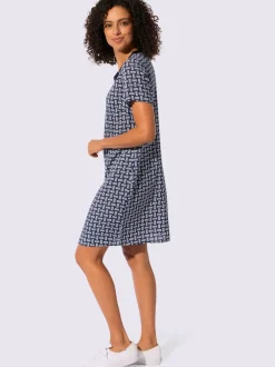 Robe tissée avec col rond et manches courtes à motifs géométriques