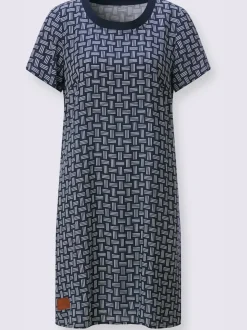 Robe tissée avec col rond et manches courtes à motifs géométriques