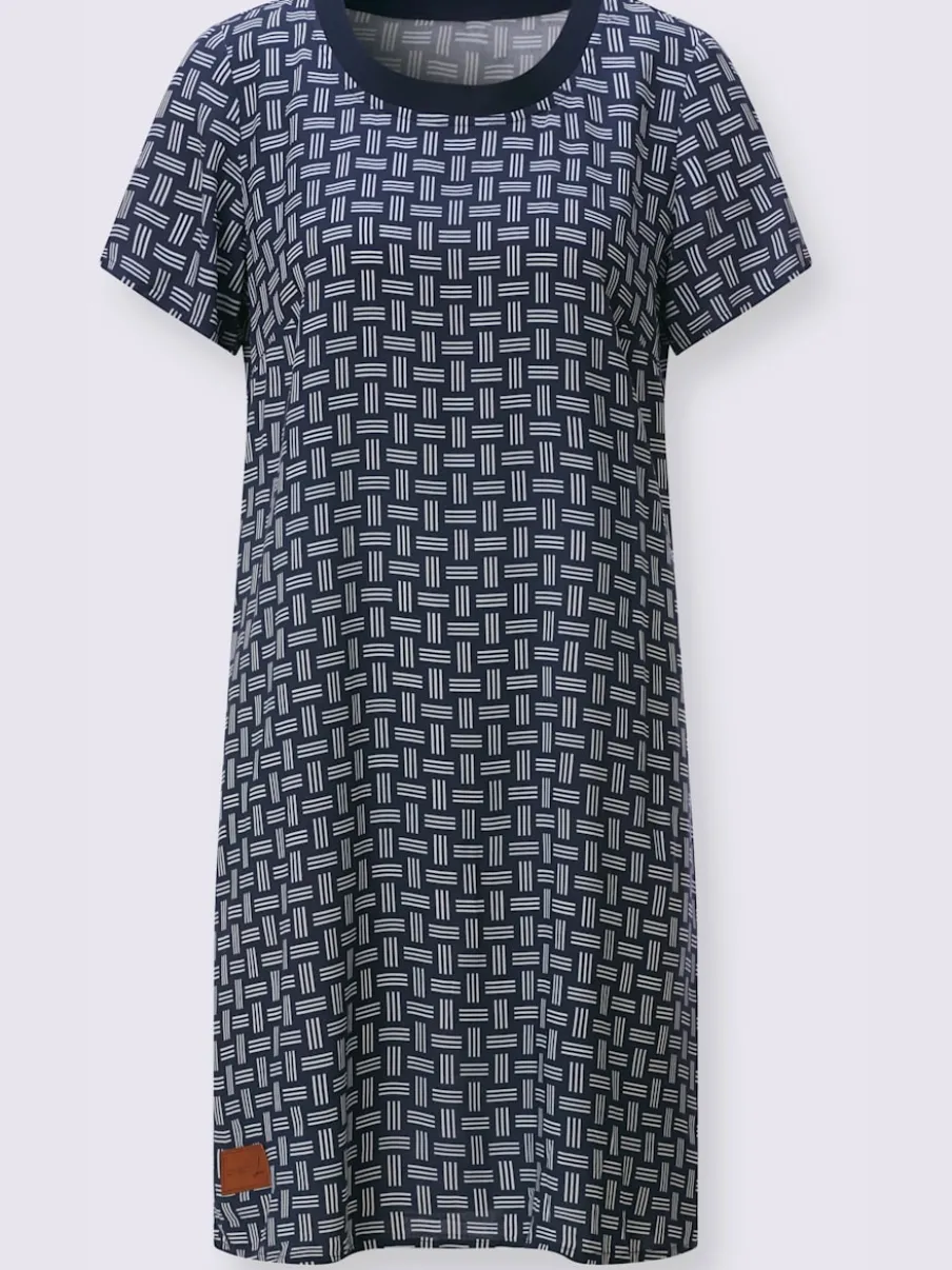 Robe tissée avec col rond et manches courtes à motifs géométriques
