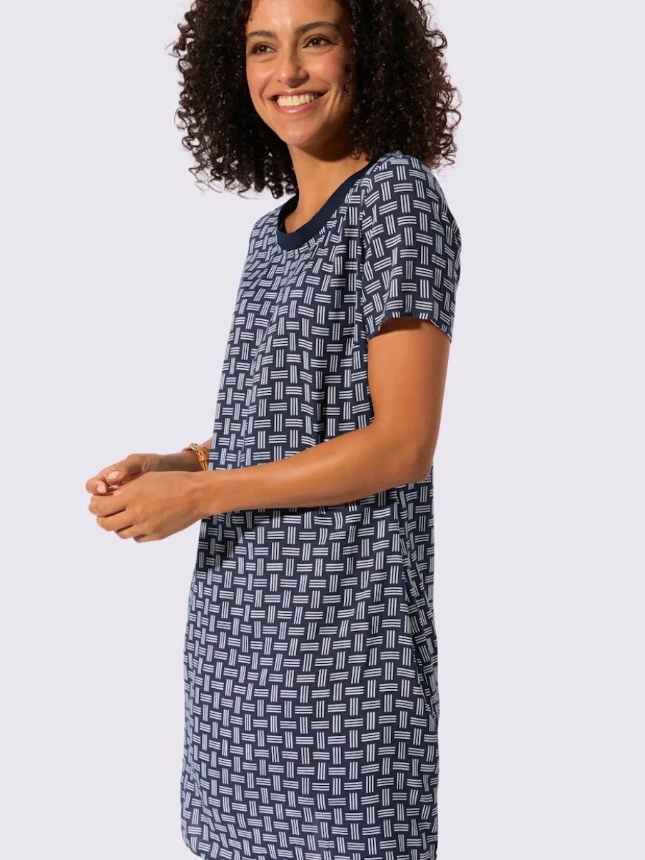 Robe tissée avec col rond et manches courtes à motifs géométriques