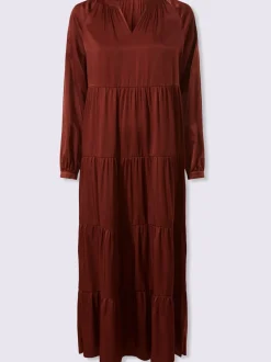 Robe tissée en satin avec encolure ronde et manches longues