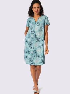 Robe tissée imprimée avec encolure V et manches courtes