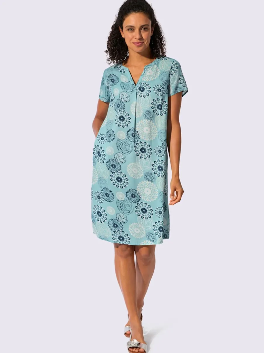 Robe tissée imprimée avec encolure V et manches courtes