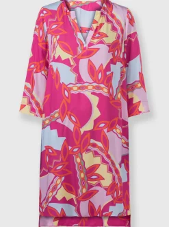 Robe tissée à manches trois quarts motif coloré chic