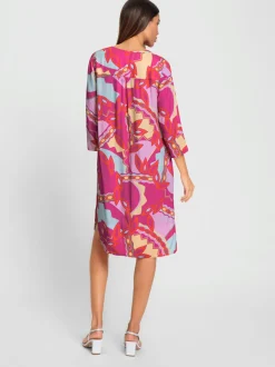 Robe tissée à manches trois quarts motif coloré chic
