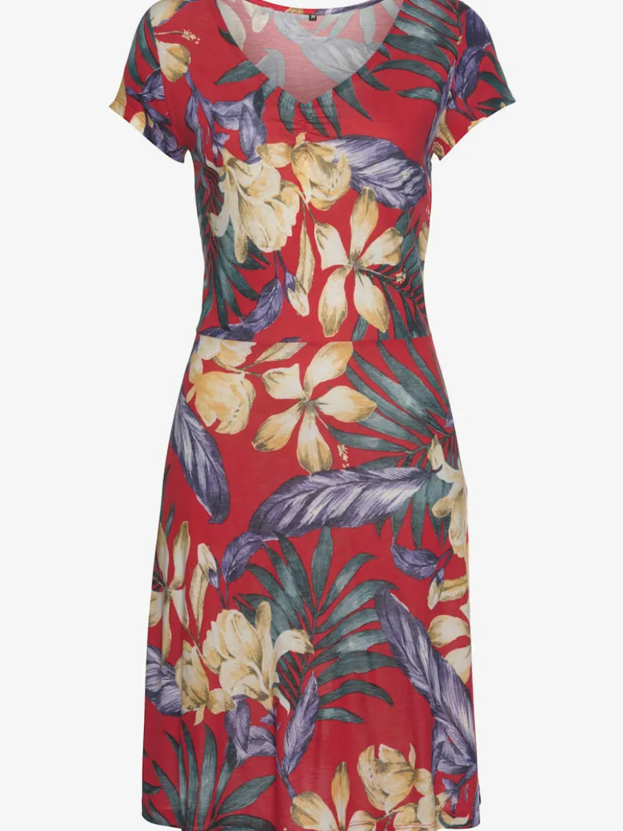 Robe t-shirt cintrée avec col V et manches courtes en viscose