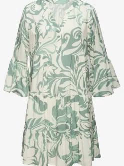 Robe tunique chemisier long à encolure en V avec manches 3/4 et motif floral