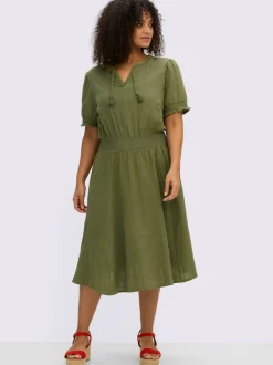 Robe tunique encolure ronde avec v ouvert et lien à nouer