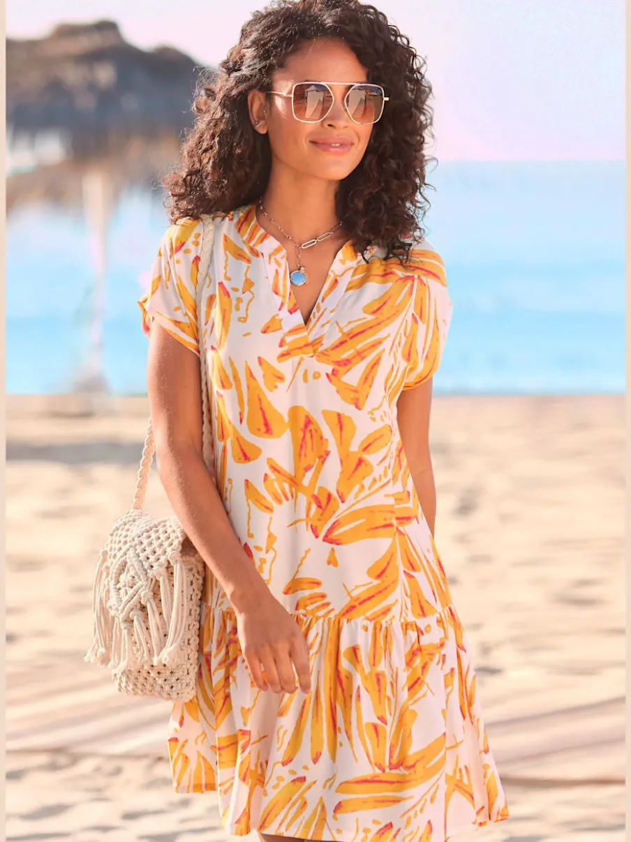 Robe tunique en viscose à manches courtes imprimée
