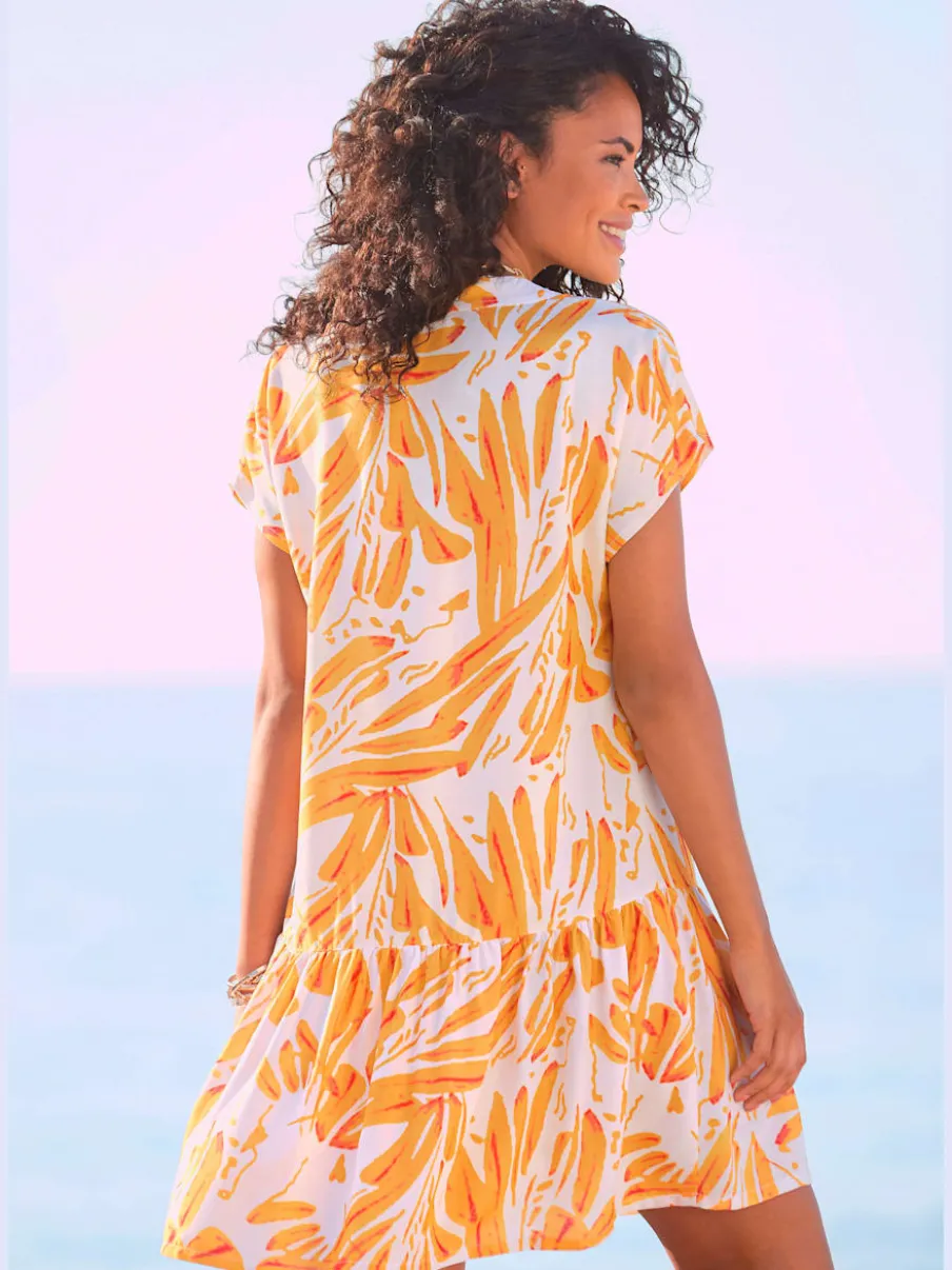 Robe tunique en viscose à manches courtes imprimée