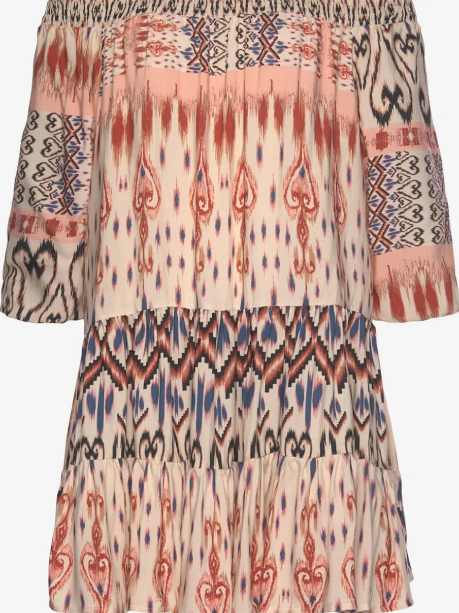 Robe tunique style Carmen avec col élastique et manches 3/4 imprimée
