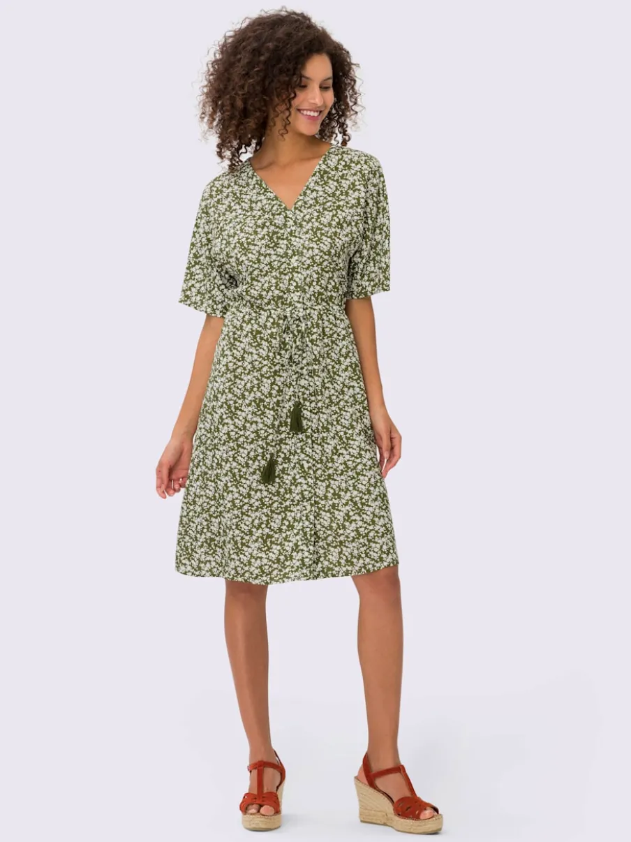 Robe évasée col V avec imprimé floral et lien