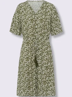 Robe évasée col V avec imprimé floral et lien