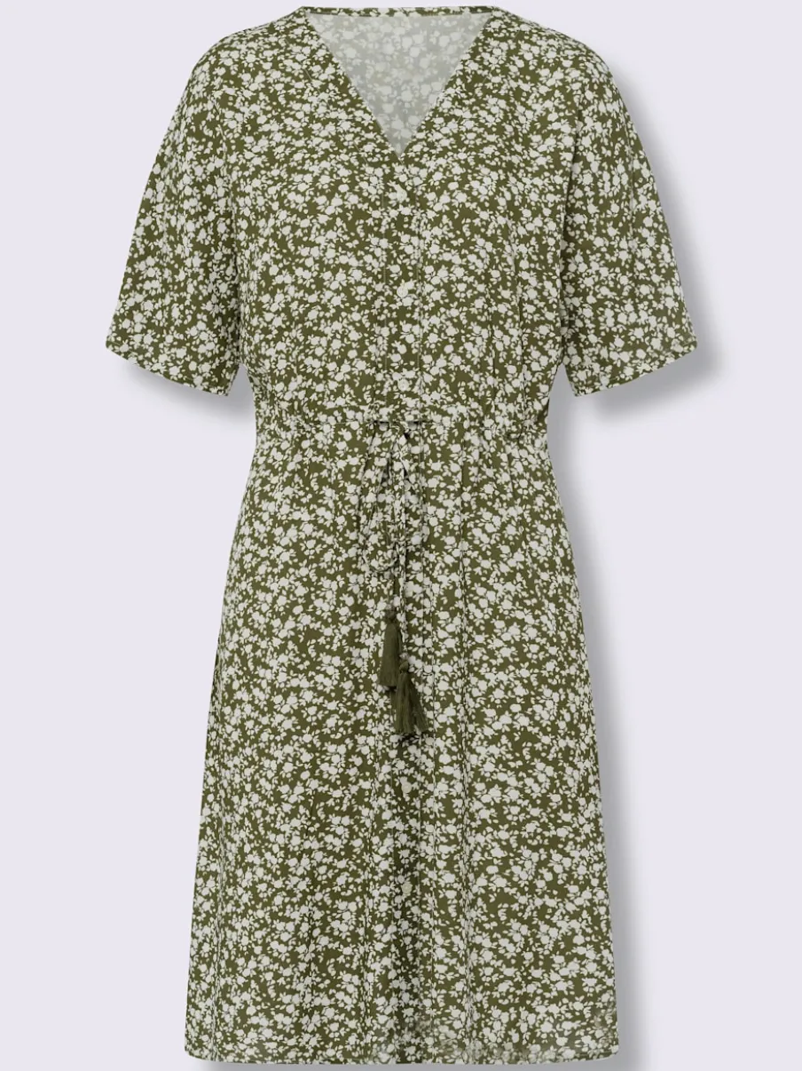 Robe évasée col V avec imprimé floral et lien