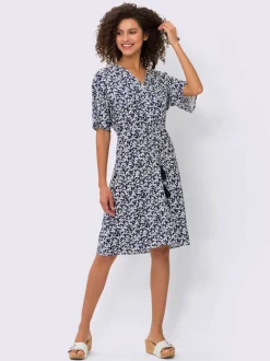 Robe évasée col V avec imprimé floral et lien
