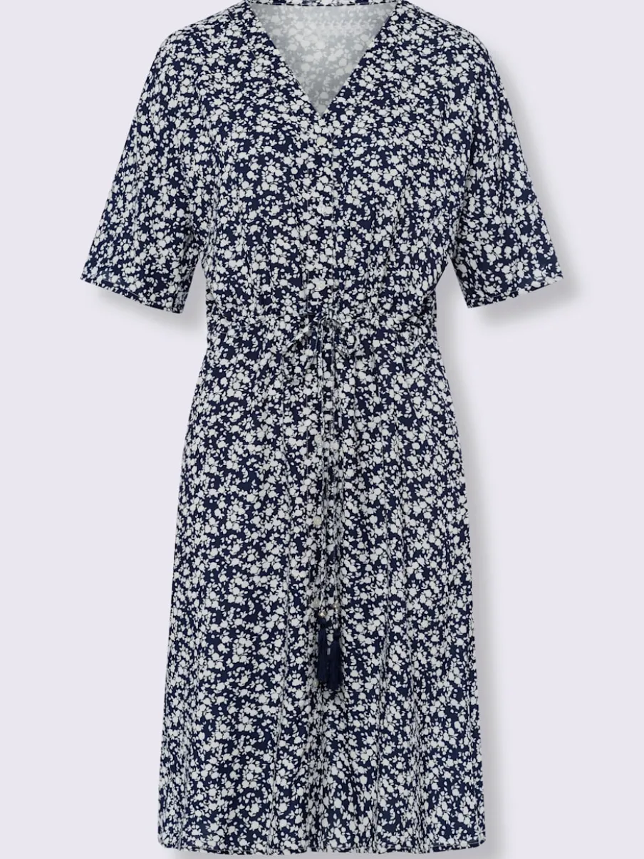 Robe évasée col V avec imprimé floral et lien