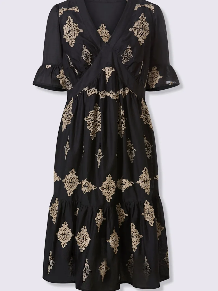 Robe évasée en coton avec col V et manches courtes à volants